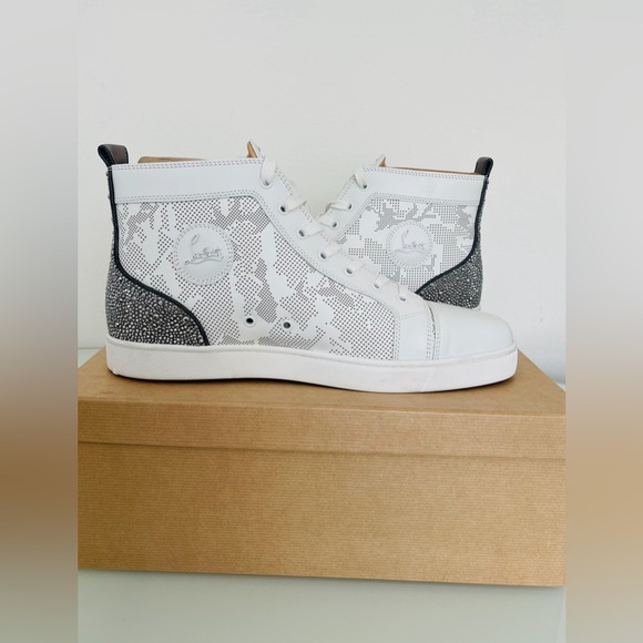 Christian Louboutin Men's White Louis Sp Strass High-top Sneakers 43 1/2 - Picture 8 of 15